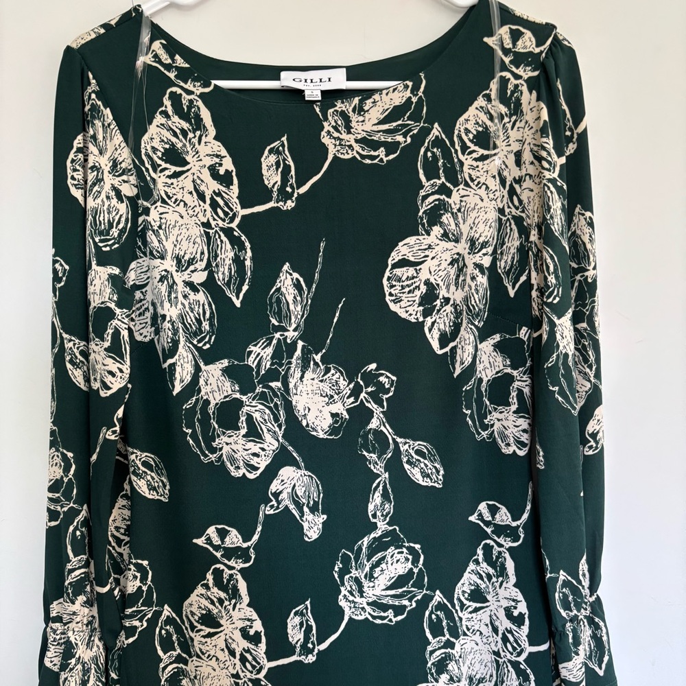 Gilli Green Dress w/Cream Botanical Print EUC